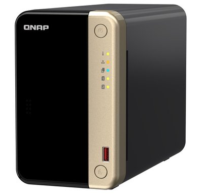 Мережеве сховище QNAP TS-264-8G, Black/Gold, 8Gb, 2x3.5'/2.5' SATA, 2xM.2 (2280), 1xPCI-E 3.0 x2, 1x2.5GBe LAN, 2xUSB3.2/2xUSB2.0, HDMI, 168x105x226 мм, 1.55 кг 264516 фото