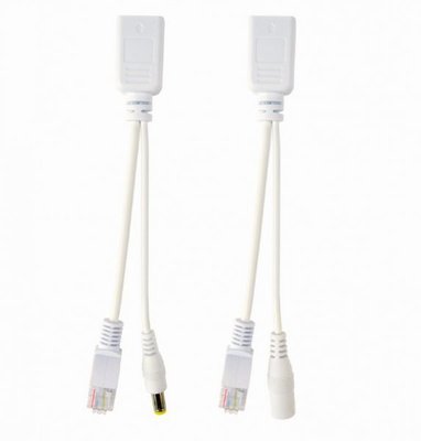 PoE адаптер пасивний (пара) Cablexpert UTP PoE адаптерний кабель, 0.15 м, телекомунікаційний, White (PP12-POE-0.15M-W) 218588 фото