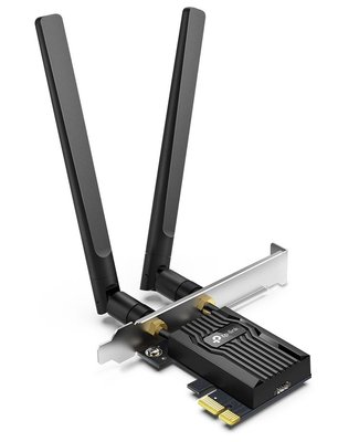 Мережева карта PCI-E TP-Link Archer TX55E, PCI-E x1, WiFi 6, 2.4GHz (до 574 Мбіт/с) / 5GHz (до 2402 Мбіт/с), Bluetooth 5.2, 2 знімні дводіапазонні антени (5 dBi), радіатор, низькопрофільна планка 274891 фото