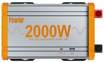 Автомобільний інвертор 2000 Вт, PowMr, Grey/Orange, 12V, чиста синусоїда, 1xUSB, 1xType-C, LED індикатор (POW-HV2K-12V) 274450 фото