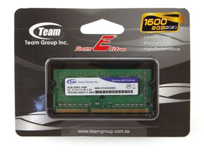Пам'ять SO-DIMM, DDR3, 8Gb, 1600 MHz, Team Elite, 1.5V (TED38G1600C11-S01) 117423 фото