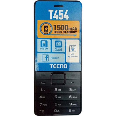Мобільний телефон Tecno T454, Black, Dual Sim (Mini-SIM), 2G, 2.8'' (240x320), 32Mb, microSD, 0.08 Mp зі спалахом, FM-радіо, Bluetooth, microUSB, 1500 mAh Li-Ion (4895180745973) 234460 фото